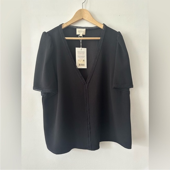 NWT SÉZANE Valencia Blouse Short Sleeve in Black Noir 34 US 2 - Picture 3 of 5